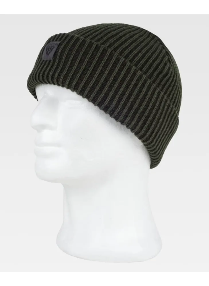 Gorro de trabajo de punto canalé combinado con vuelta marrón