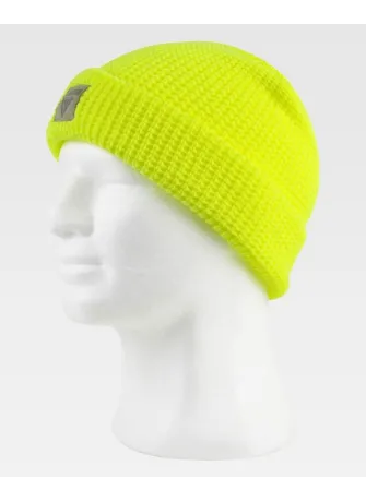 Gorro de trabajo de punto flúor con vuelta y textura Amarillo