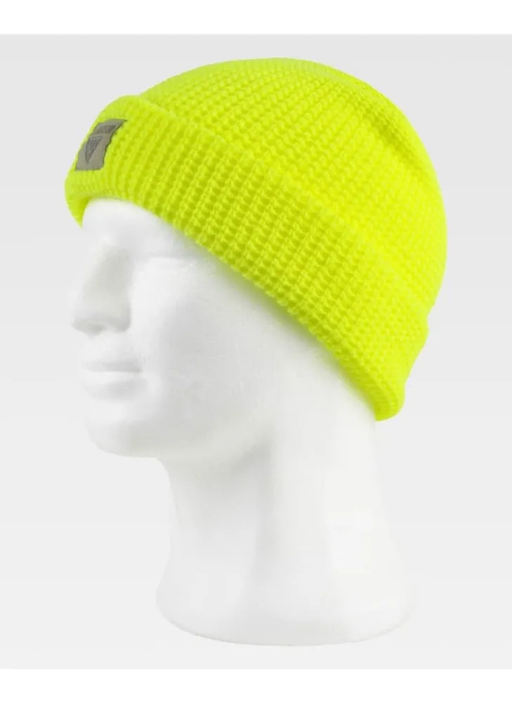 Gorro de trabajo de punto flúor con vuelta y textura Amarillo