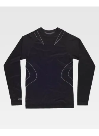 Camiseta térmica de trabajo elástica de manga larga y cuello redondo Negra