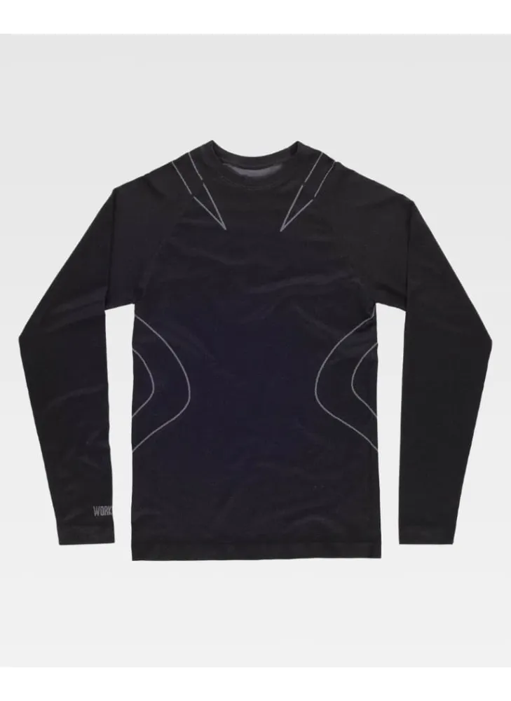 Camiseta térmica de trabajo elástica de manga larga y cuello redondo Negra
