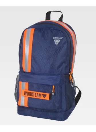 Mochila de trabajo multibolsillos con cinta combinada reflectante Marino