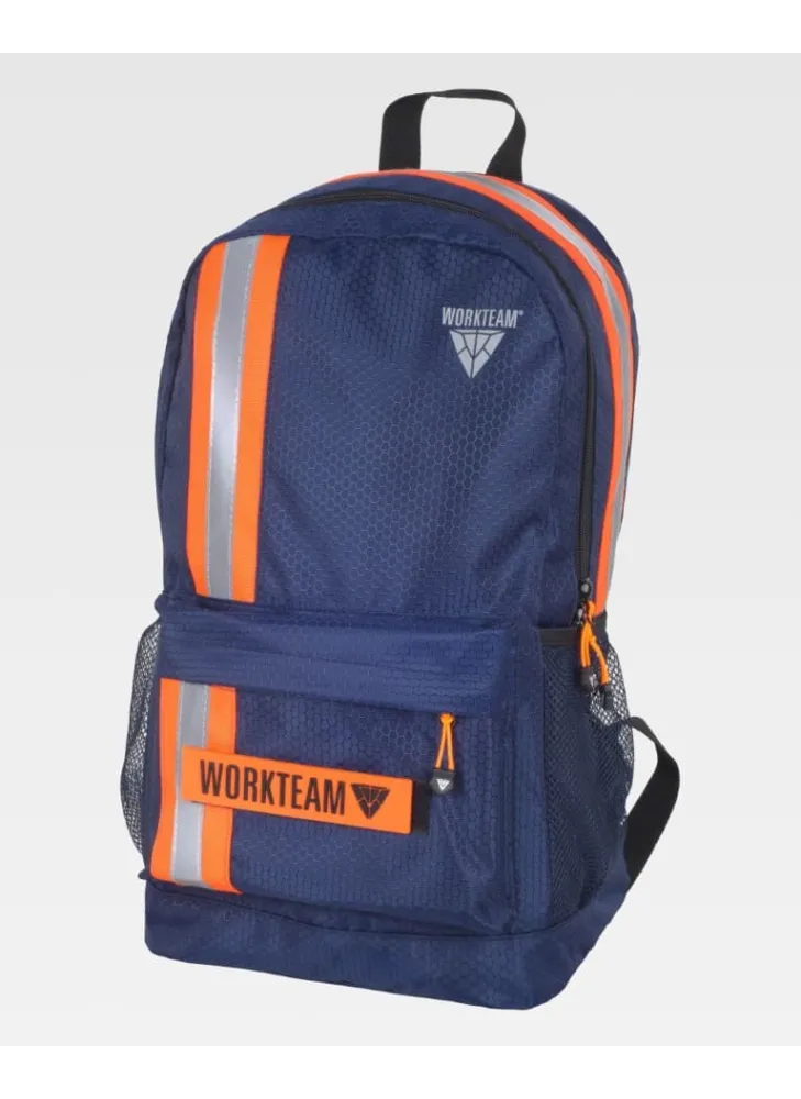 Mochila de trabajo multibolsillos con cinta combinada reflectante Marino