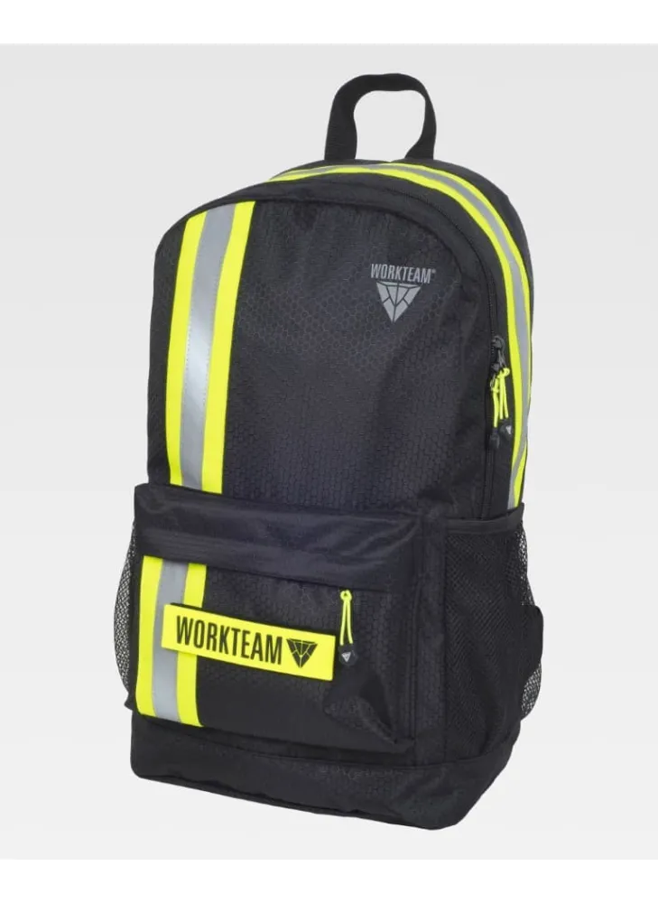 Mochila de trabajo multibolsillos con cinta combinada reflectante negro