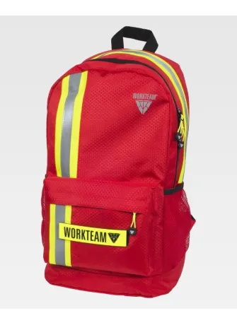 Mochila de trabajo multibolsillos con cinta combinada reflectante roja