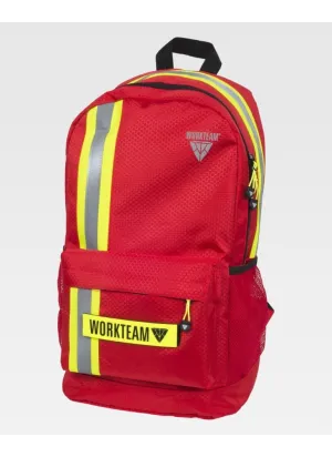 Mochila de trabajo multibolsillos con cinta combinada reflectante roja