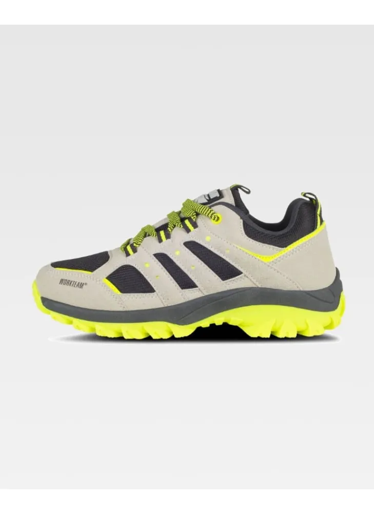 Zapatilla laboral deportiva tipo trecking fluorescente y antideslizante gris
