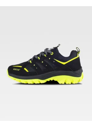 Zapatilla laboral deportiva tipo trecking fluorescente y antideslizante negro