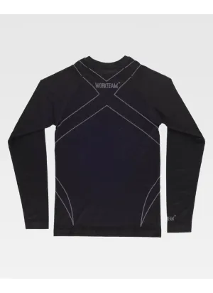 Camiseta térmica de trabajo elástica de manga larga y cuello redondo Negra