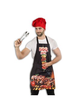Delantal cocina con peto estampado barbacoa y bolsillo