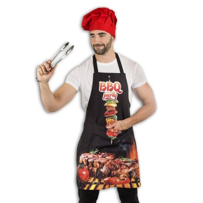 Delantal cocina con peto estampado barbacoa y bolsillo