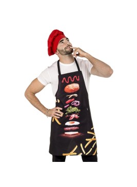 Delantal para dependiente estampado hamburguesa con peto