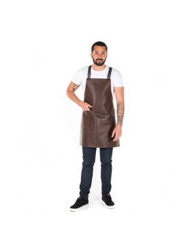Delantal para barberias con peto y piel reciclada 100% Chocolate
