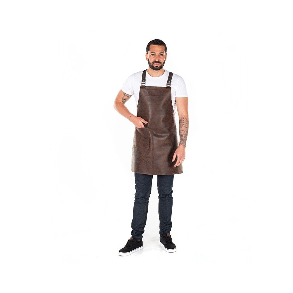 Delantal para barberias con peto y piel reciclada 100% Chocolate