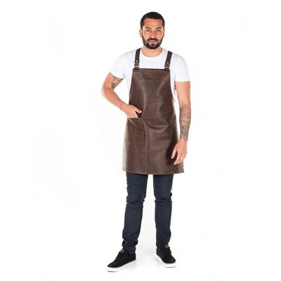 Delantal para barberias con peto y piel reciclada 100% Chocolate