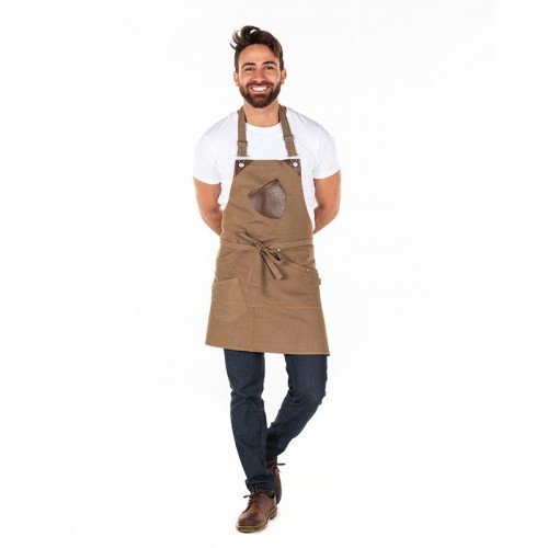 Delantal de camarero con peto Vaquero elástico Beige
