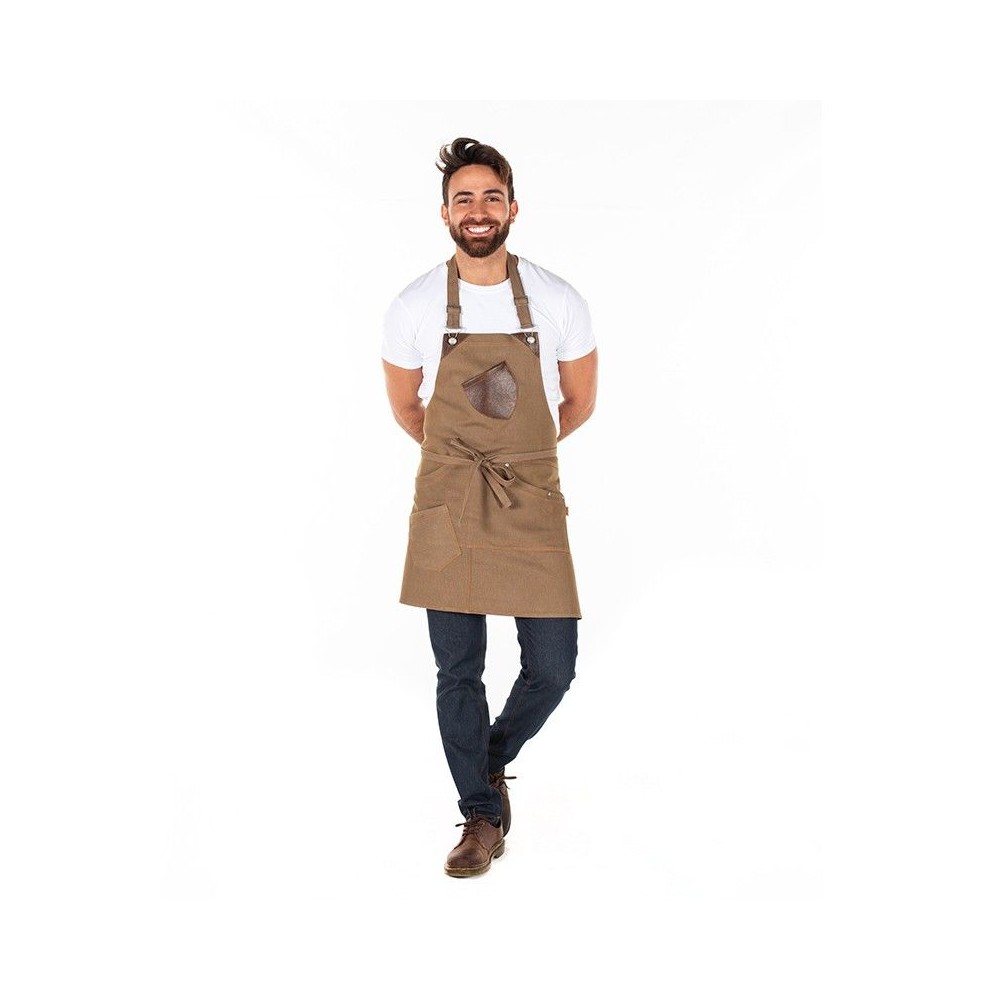 Delantal de camarero con peto Vaquero elástico Beige