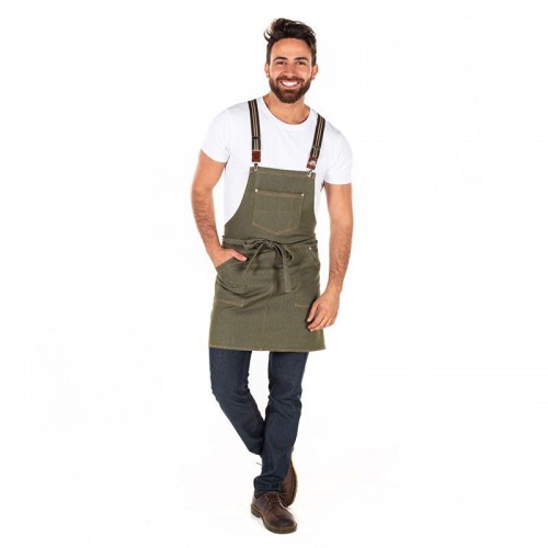 Delantal de camarero elástico con peto Vaquero Verde musgo
