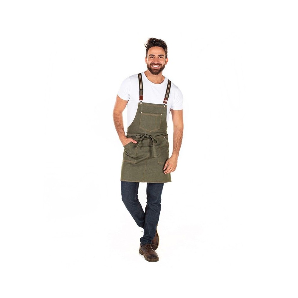 Delantal de camarero elástico con peto Vaquero Verde musgo