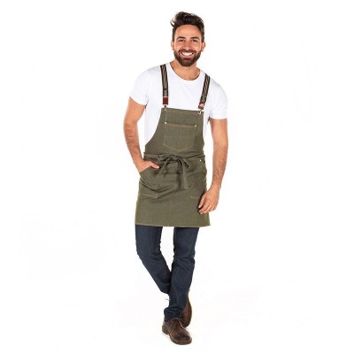 Delantal de camarero elástico con peto Vaquero Verde musgo