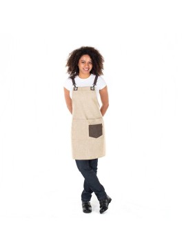 Delantal elegante para restaurantes de Arpillera con peto Beige