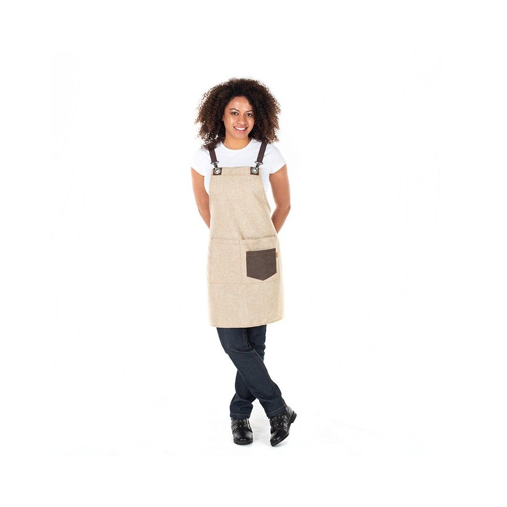 Delantal elegante para restaurantes de Arpillera con peto Beige