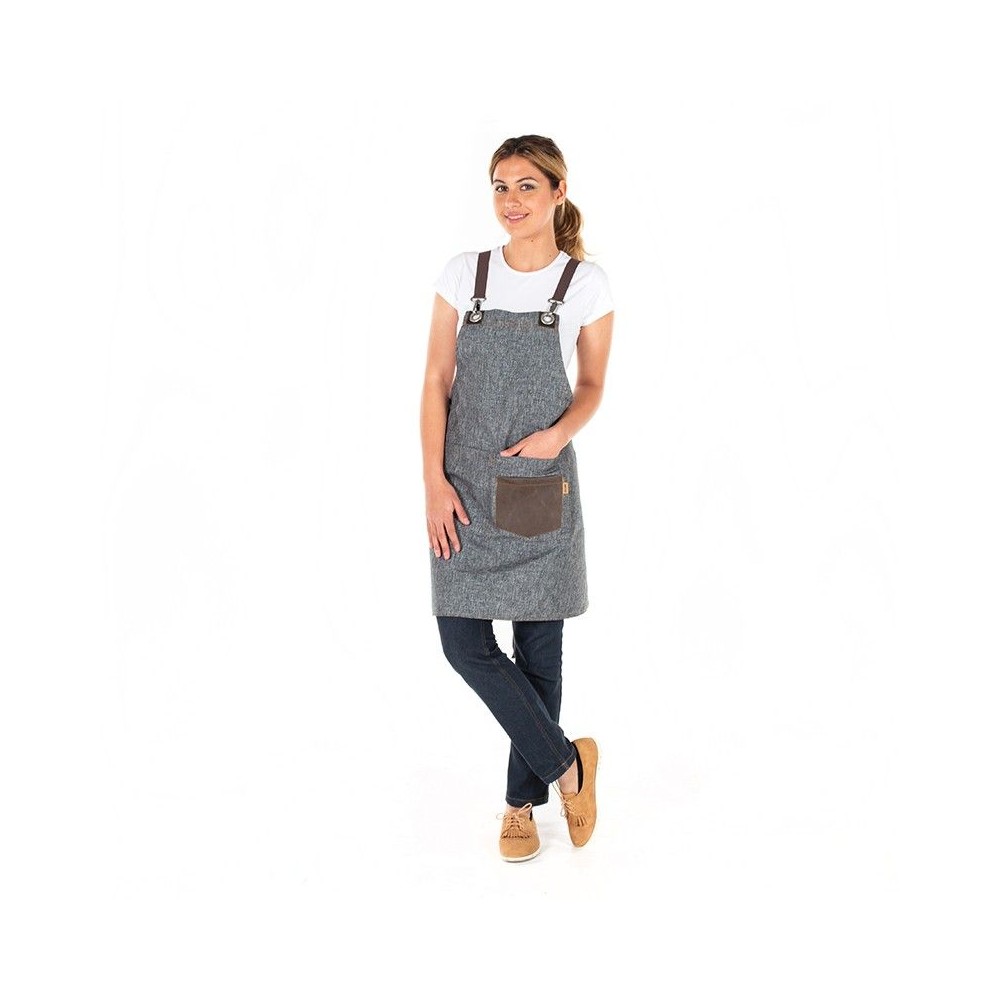 Delantal elegante para restaurantes de Arpillera con peto Gris