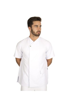 Chaqueta clinica sanitaria de hombre semientallada de microfibra Blanca
